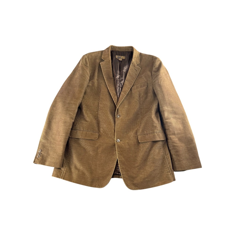 Blue‎ Generations Mens 2XLT Tan Brown Corduroy Blazer Sport Coat Gingham Lined